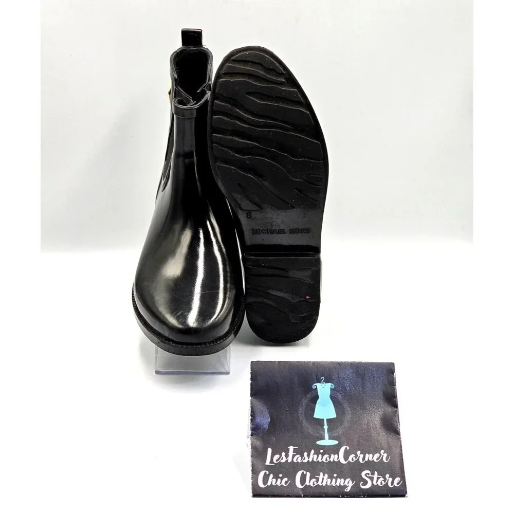Michael Kors Women's Black Rubber Waterproof Chelsea Rain Boots Size 8 2378 - Picture 3 of 16